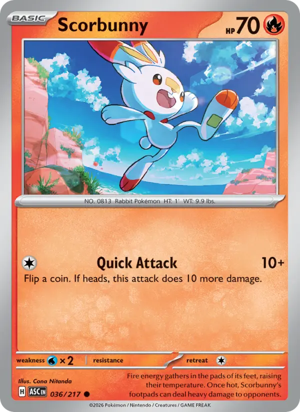 Scorbunny Pokemon card #036/217 from Ascended Heroes