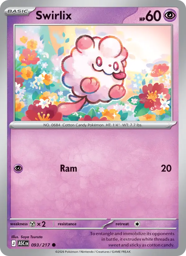 Swirlix Pokemon card #093/217 from Ascended Heroes