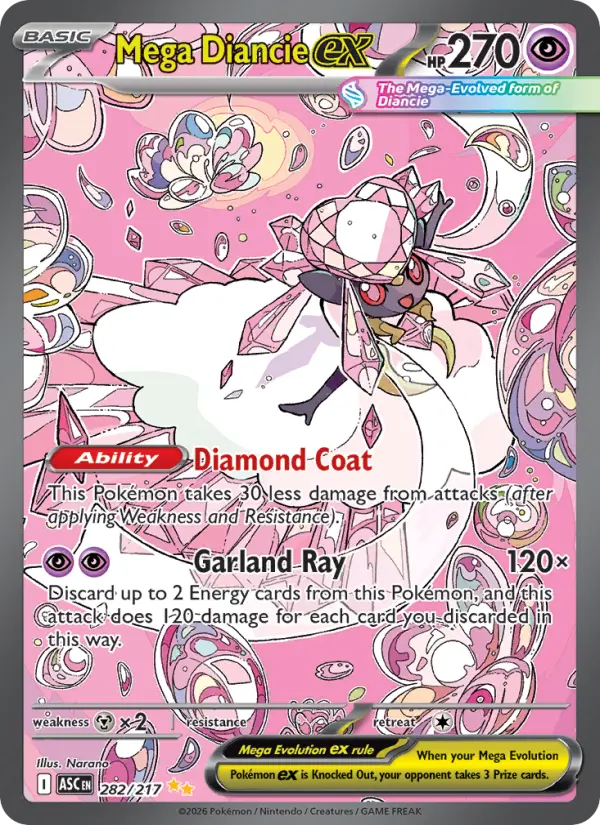 Mega Diancie ex Pokemon card #282/217 from Ascended Heroes