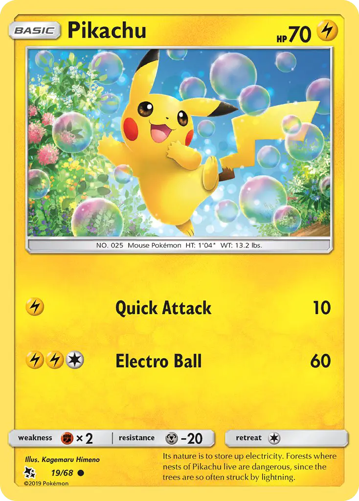 Pikachu Pokemon card #19/68 from Hidden Fates