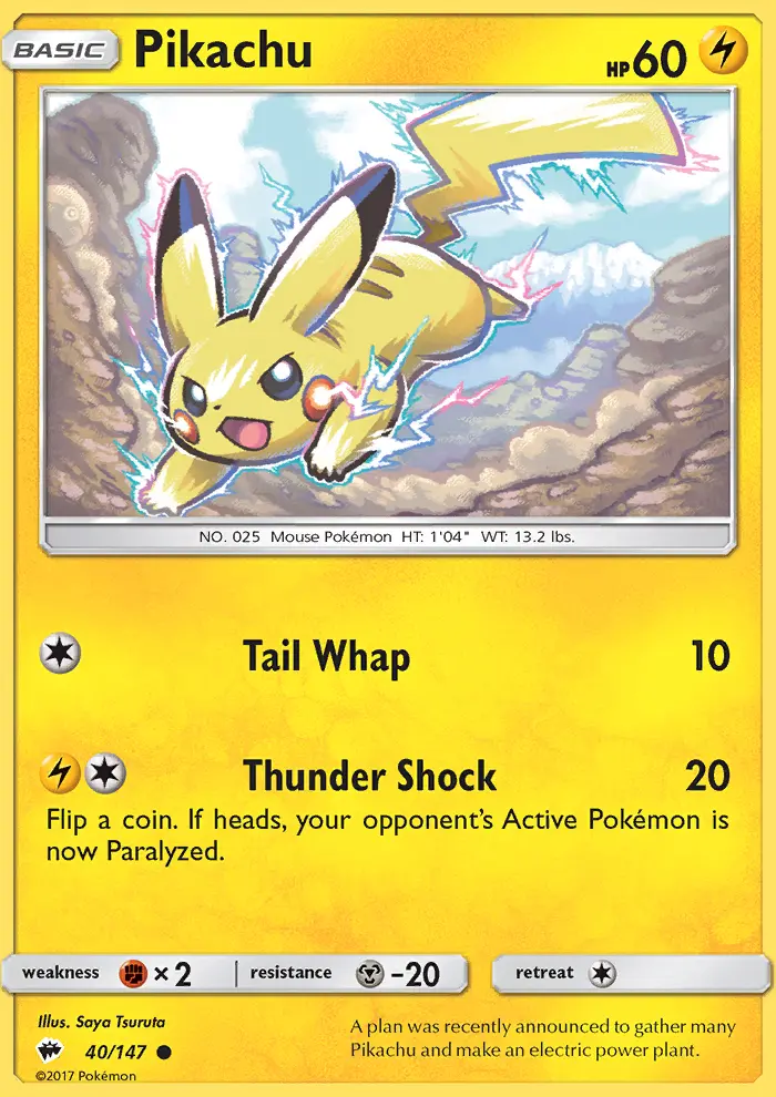 Pikachu Pokemon card #40/147 from Burning Shadows