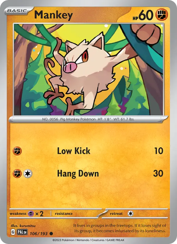 Mankey Pokemon card #106/193 from Paldea Evolved