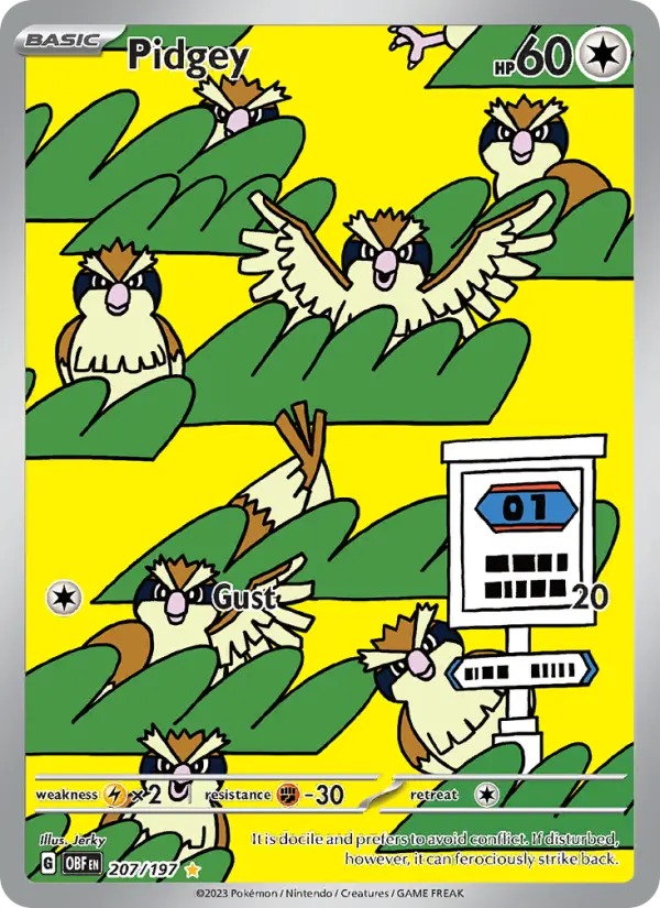 Pidgey Pokemon card #207/197 from Obsidian Flames