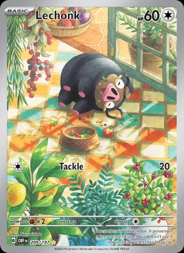Lechonk Pokemon card #209/197 from Obsidian Flames