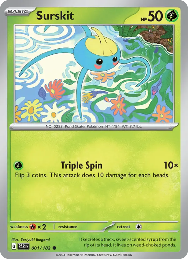 Surskit Pokemon card #001/182 from Paradox Rift
