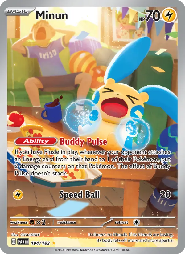 Minun Pokemon card #194/182 from Paradox Rift