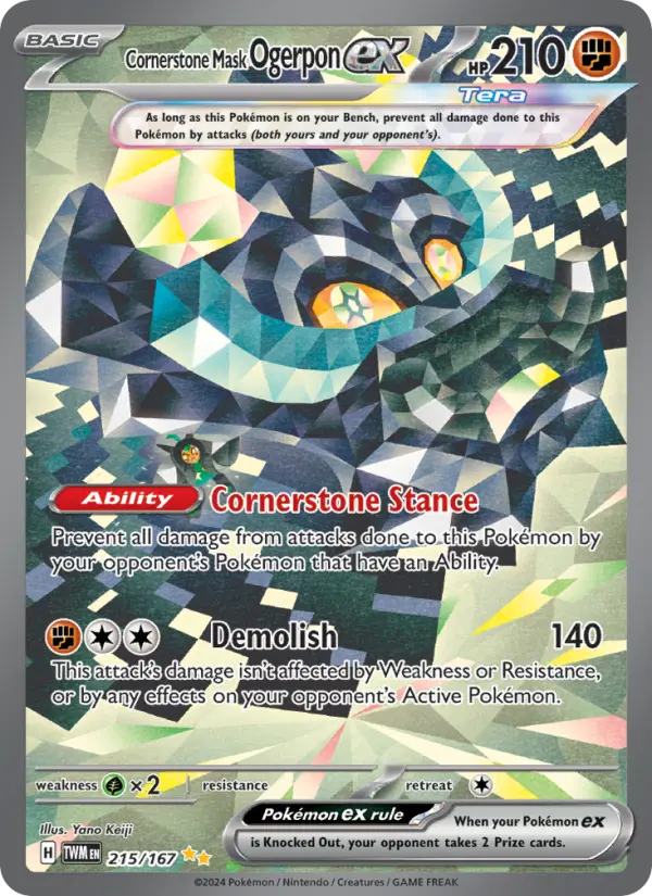 Cornerstone Mask Ogerpon ex Pokemon card #215/167 from Twilight Masquerade