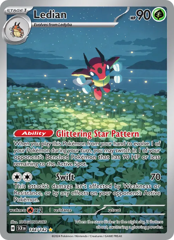 Ledian Pokemon card #144/142 from Stellar Crown