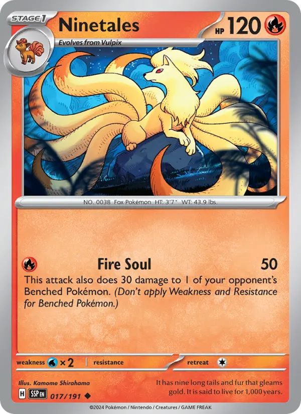 Ninetales Pokemon card #017/191 from Surging Sparks