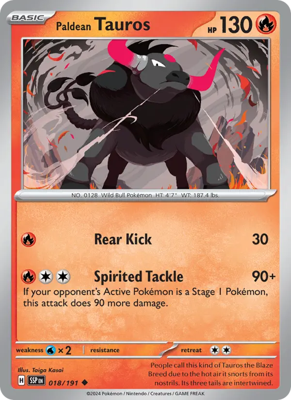 Paldean Tauros Pokemon card #018/191 from Surging Sparks