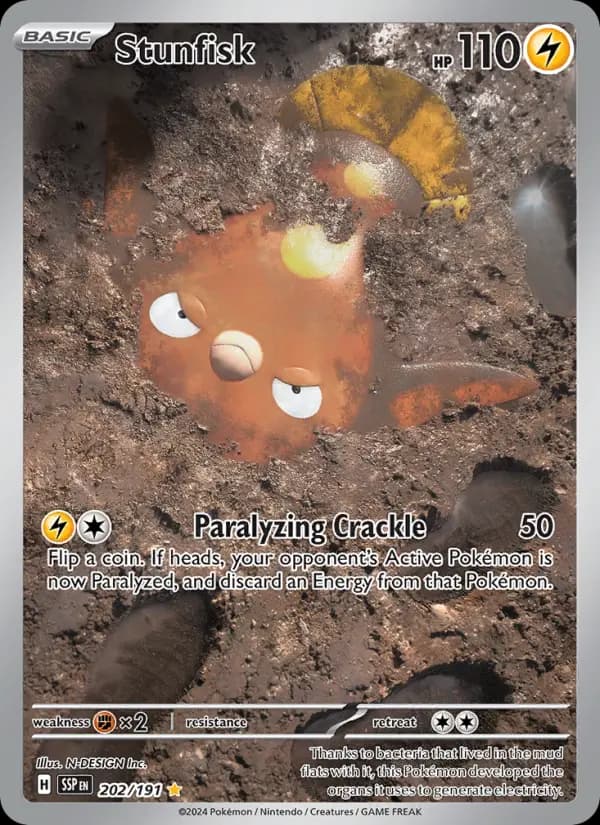 Stunfisk Pokemon card #202/191 from Surging Sparks