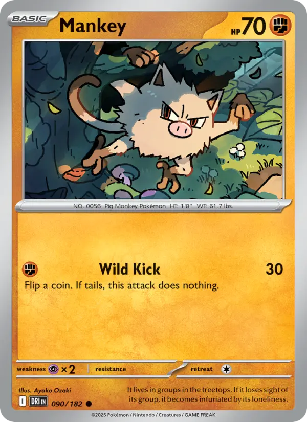 Mankey Pokemon card #090/182 from Destined Rivals