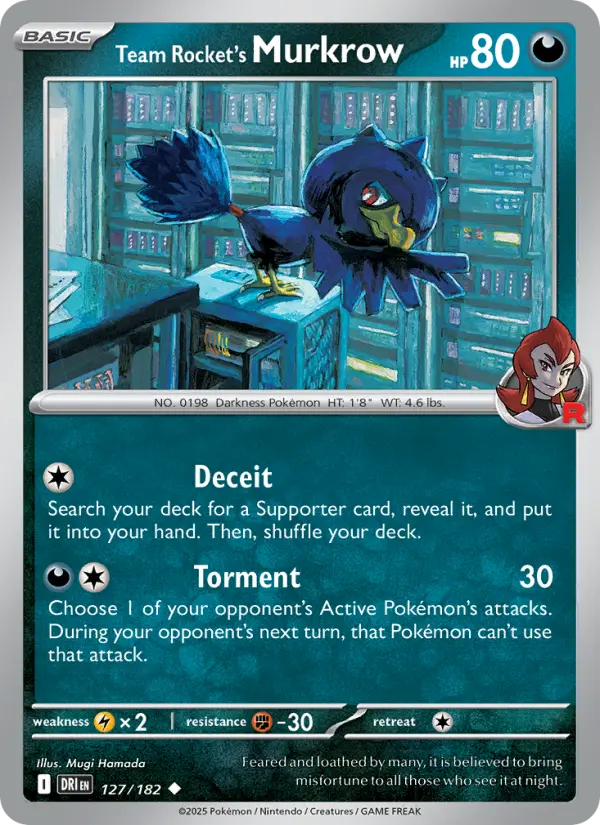 Team Rocket's Murkrow Pokemon card #127/182 from Destined Rivals