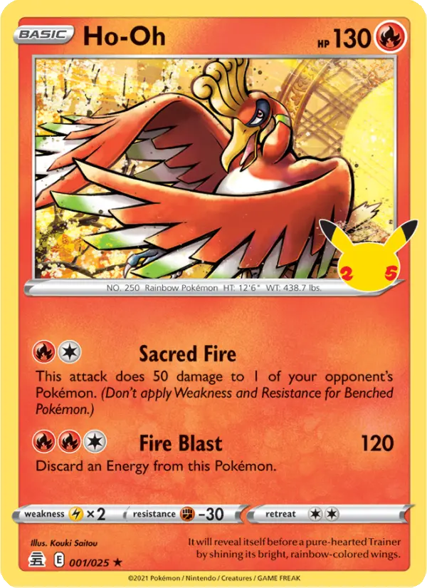 Ho-Oh Pokemon card #1/25 from Celebrations