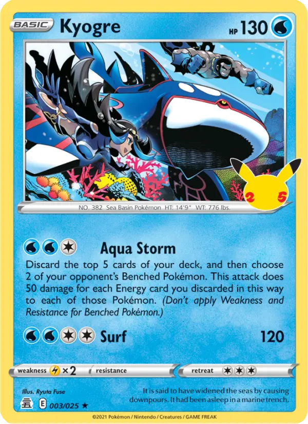 Kyogre Pokemon card #3/25 from Celebrations