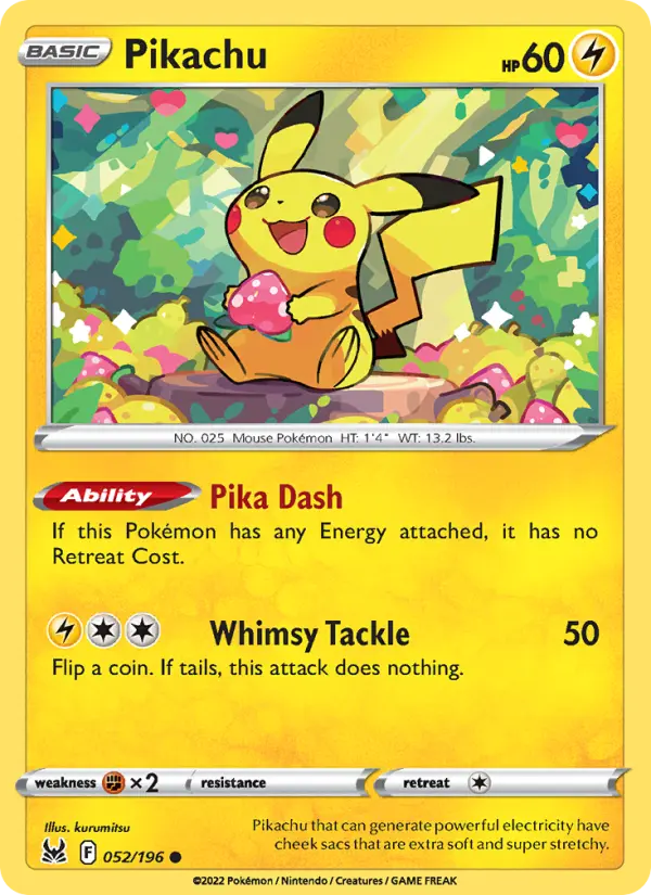 Pikachu Pokemon card #052/196 from Lost Origin