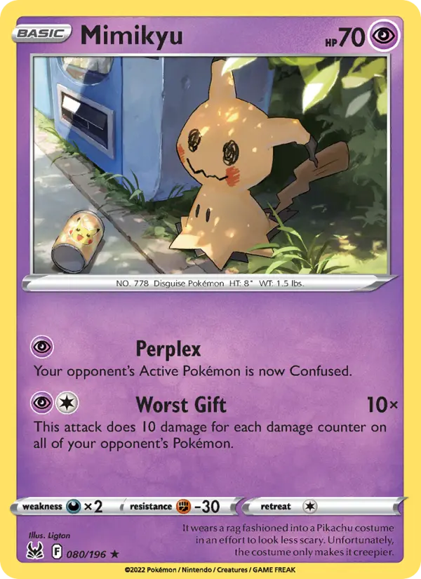 Mimikyu Pokemon card #080/196 from Lost Origin