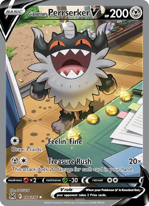Galarian Perrserker V Pokemon card #184/196 from Lost Origin