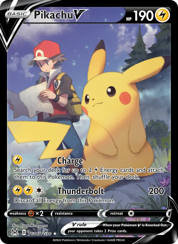 Pikachu V Pokemon card #TG16/196 from Lost Origin