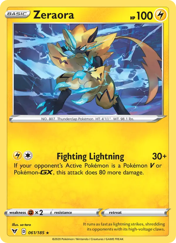 Zeraora Pokemon card #61/185 from Vivid Voltage