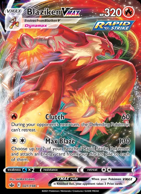 Blaziken VMAX Pokemon card #21/198 from Chilling Reign