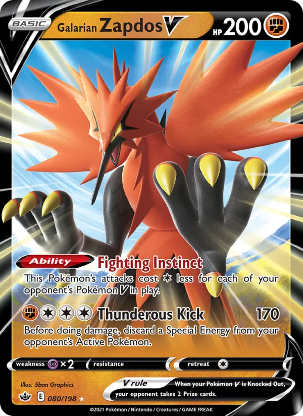 Galarian Zapdos V Pokemon card #80/198 from Chilling Reign