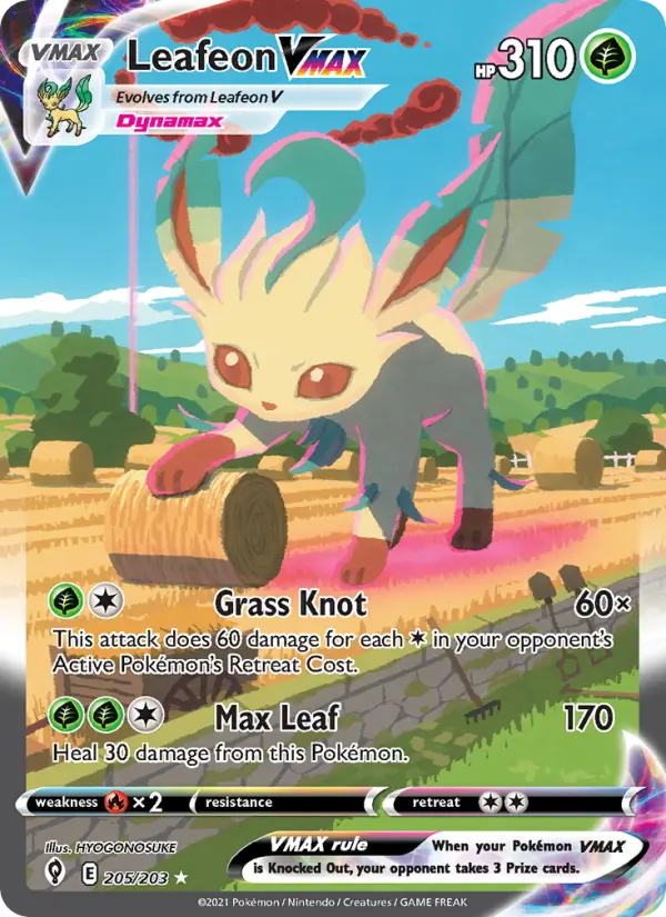 Leafeon VMAX Pokemon card #205/203 from Evolving Skies