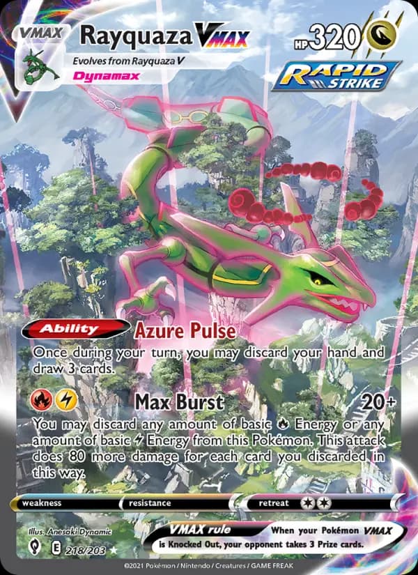 Rayquaza VMAX Pokemon card #218/203 from Evolving Skies