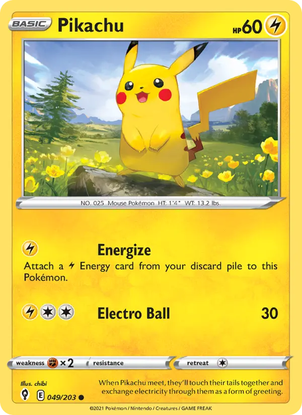 Pikachu Pokemon card #49/203 from Evolving Skies