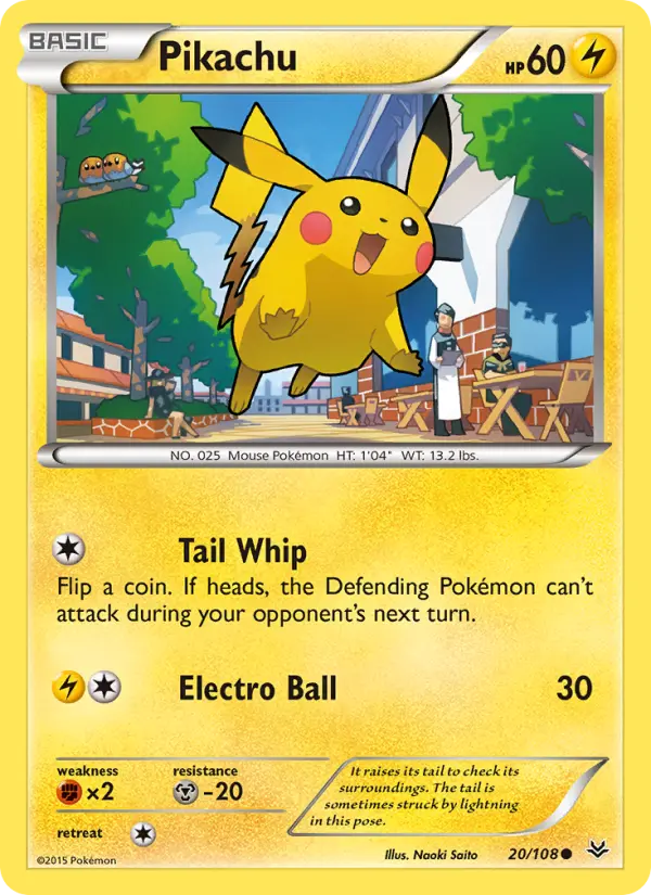 Pikachu Pokemon card #20/108 from Roaring Skies