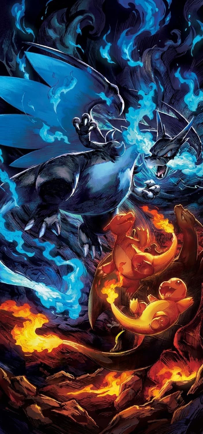 Mega Charizard X ex 125/94 phone wallpaper - Phantasmal Flames Pokemon card art