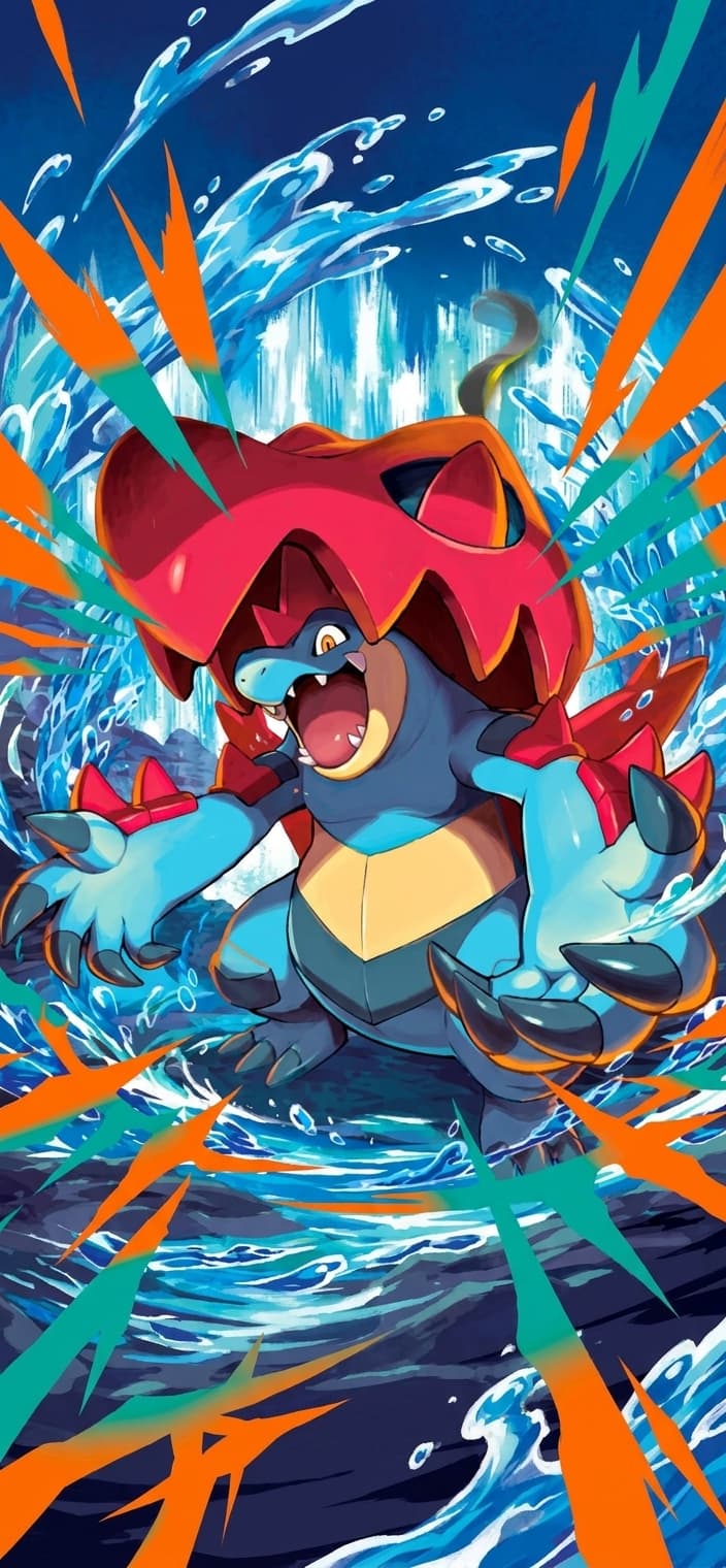 Mega Feraligatr ex phone wallpaper - Ascended Heroes Pokemon card art
