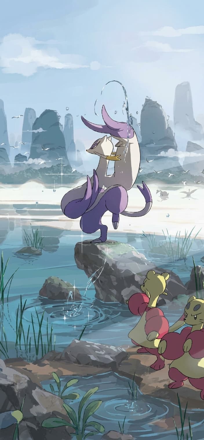 Mienshao phone wallpaper - White Flare Pokemon card art